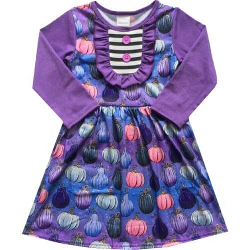 2020 Baby Girls New Halloween Style Dress Boutique Cotton Chidlren Clothing Halloween Long Sleeve Pumpkin Dress Girls Fall Dress