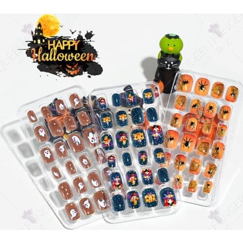 New 24 Pieces Halloween Ongles Decoration Beauty DIY Style Plastic Art Short Fake False Sticker Nail Tips with Glue Gel