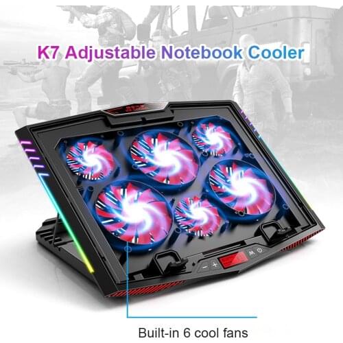K7 6 Fans Gaming Laptop Cooling Pad Dual USB Powered RGB Notebook PC Heatsink Cooler Stand Riser Cooling Pad for 21 inch