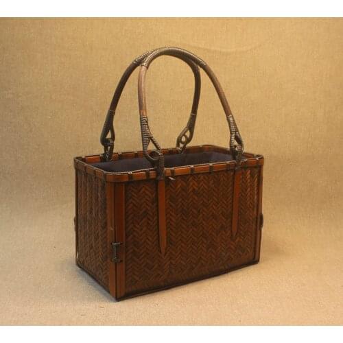 Japanese-style Bamboo Woven Storage Bags Handmade Retro Basket Chinese Style Teacup Teapot Bags Travel Outdoor Tea Cozies LA458