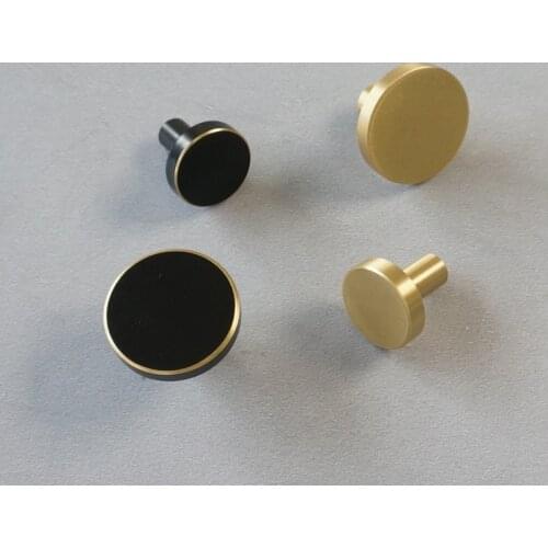 Nordic simple round Brass Drawer wardrobe door single hole solid wood handle gold button small handle