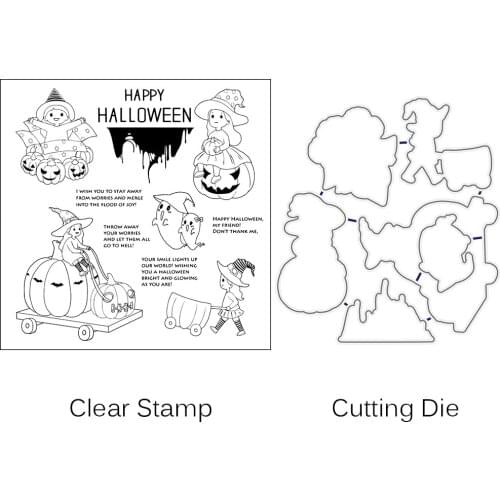 ZhuoAng Happy Halloween Ghost Clear Stamps Cutting Dies For DIY Scrapbooking/Card Making/Album Decorative Silicon Stamp Crafts