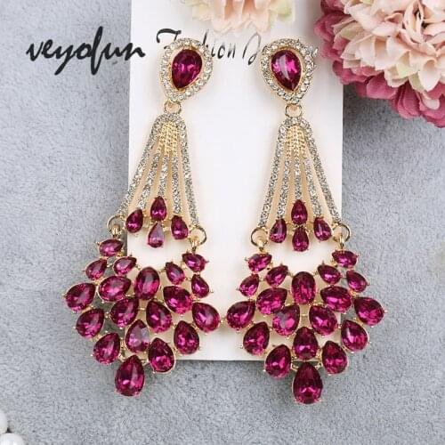 Veyofun Luxury Hollow Crystal Dangle Earrings Hyperbole Drop Earrings Fashion Jewelry for Women 2020 New