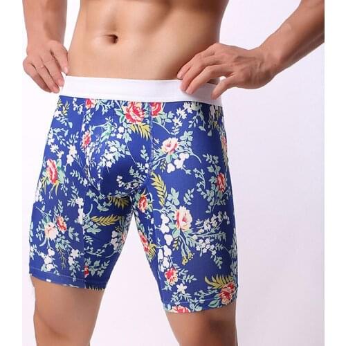 Sexy Men Plus Size Fruit Print Smooth Solid Big U Convex Pouch Half-length Boxers Long Leg Underpant Boxer Jocks Straps Gay Wear