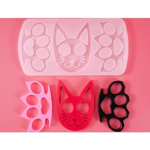 Cat Head Silicone Mold for Resin Key Chains Keyrings DIY Self-Defence Epoxy Tools
