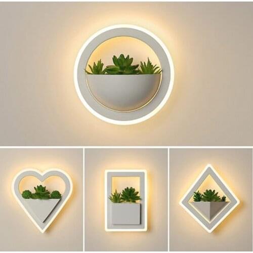 Modern LED Wall Lamp with Green Plant Bedroom Bedside Lamp Creative Nordic Grass Wall Sconces Heart-shaped Lights Decoration