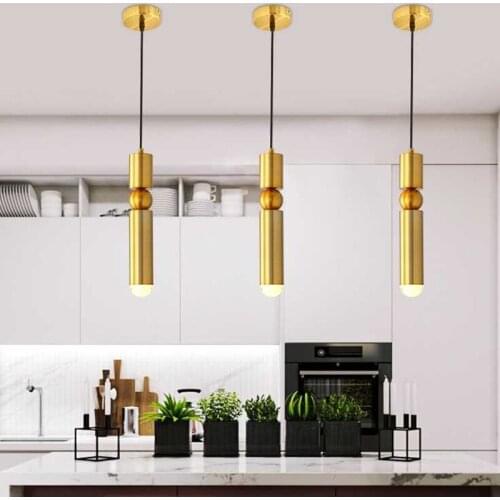 Modern Gold Vertical Luxury Pendant Light Lighting Tube for Kitchen Living Dining Room Bedside Study Ceiling Hanging Lamps Home