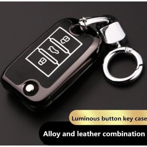 Alloy Leather car key cover case For ROEWE RX5 2016 2017 2018 2019 For MG ZS 3button key case cover car styling Luminous button