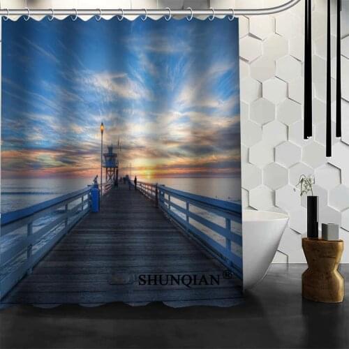 Waterproof Bathroom Curtains Modern jetty landing stage sea fog Shower Curtain polyester Bath screens Customized curtain