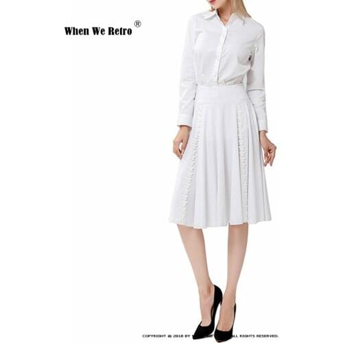 Jupe Boho White Cotton Skirt VD1845 Summer Beach Lace Mid-Calf Mid Waist Skirt Ladies Robe 2021 New