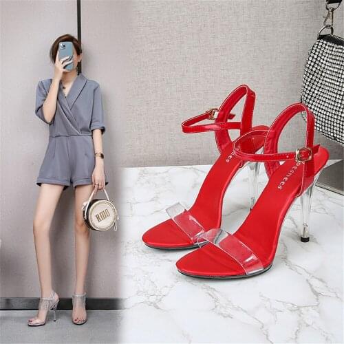 New Sexy Fish Mouth Sandals Ladies Walking Show Stripper Heels Clear Stilettos Woman Platforms High Heels Shoes Black White Red