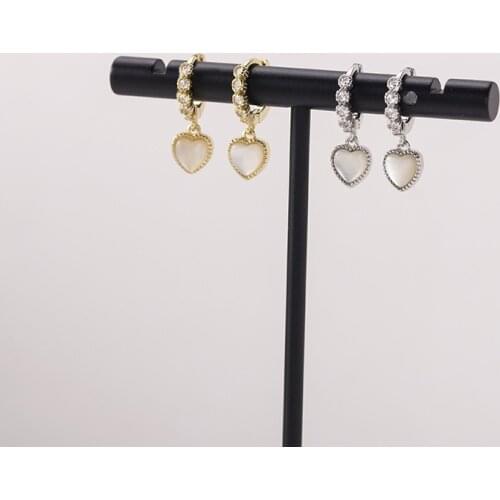 925 sterling silver earring fashion zircon heart shell short drop earring Exquisite temperament cute woman girl ear jewelry