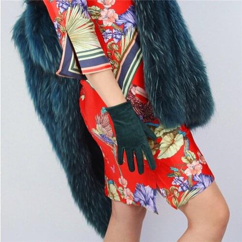 21cm Suede Short Gloves Short Section Emulation Leather Suede Scrub Dark Green Matte Forest Green Female Free Shipping WJP30-21