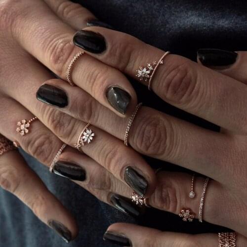 Delicate Cubic Zircon Crystal Leaf daisy Flower Ring for Women Ladies Girls Rose Gold Color Finger Baguette beautiful jewelry