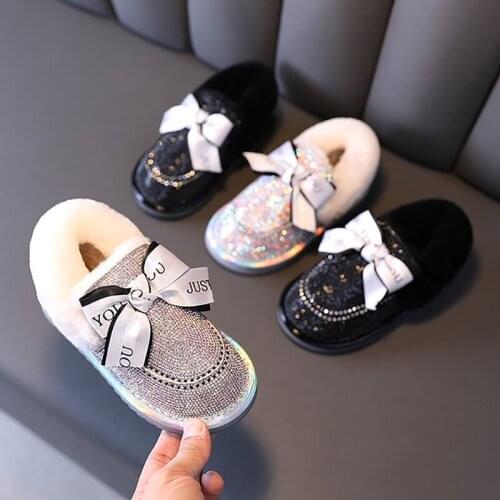 Dolakids Snow Boots for Girls Winter New Children Low Bowknot Shoes for Girls Cotton Wool Shoes for Babys