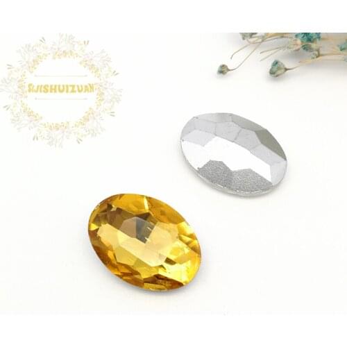 Golden yellow Oval shape Glass Crystal sew on pointback rhinestones Diy wedding dress Mobile Accessories Free shipping