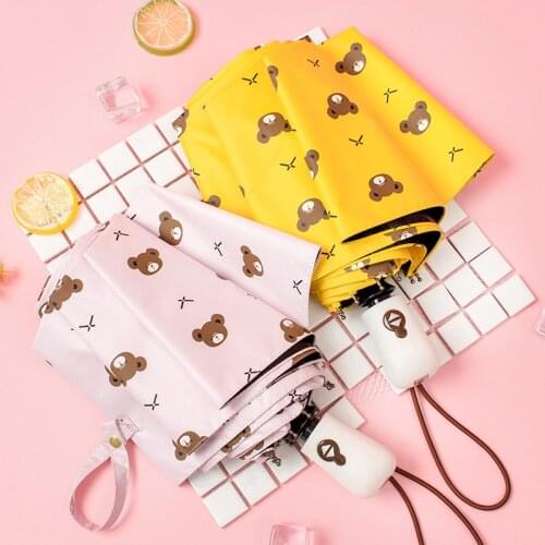 HOT Little bear Umbrella three Folding Black Coating Portable Pocket Women Umbrellas Brand Windproof Parasols Summer Paraguas