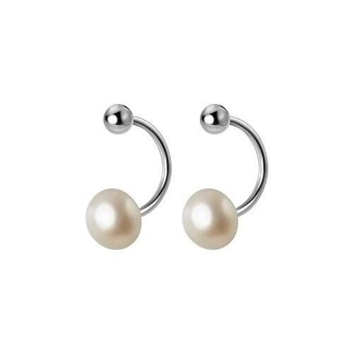 100% Real. 925 Sterling Silver Jewelry Ball &freshwater Pearl button ear screw Stud Earrings C-G8347