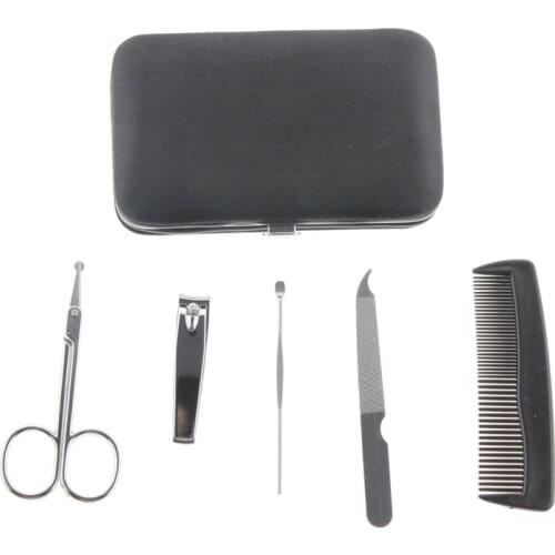 5 in 1 Soft Cover Personal Care Product Include Nose Ear Hair Scissor Nail Clipper Earpick Curette Metal Nail File Brush Comb