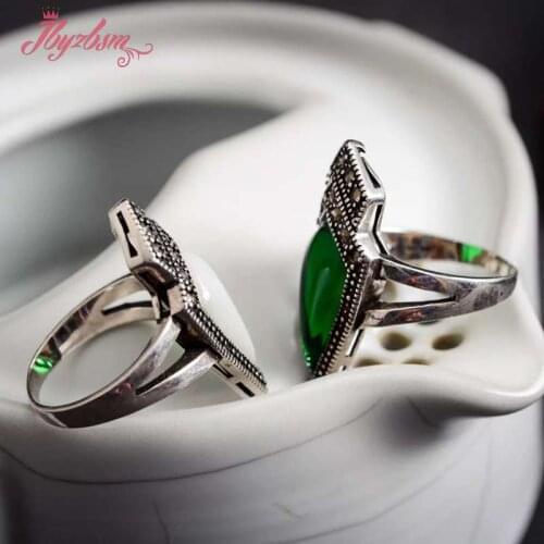 9x11mm Rhomb:Crystal,Agat e Stone Beads Inlaid Marcastie Tibetan Silver Classical Ring 1 Pc #7-#9,Send Random Size Free Shipping