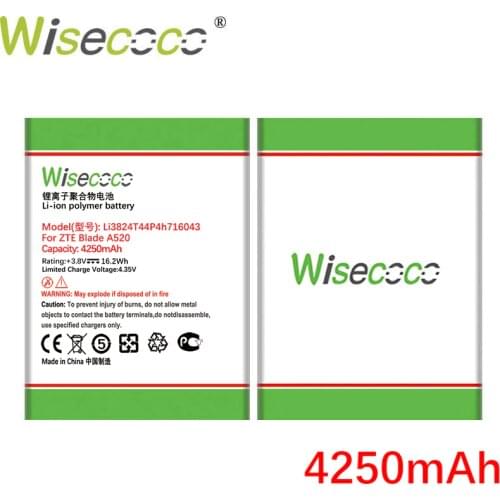 WISECOCO 4250mAh Li3824T44P4h716043 Battery For ZTE Blade A520 A521 BA520 A603 BA603 Phone Latest Production+Tracking Code