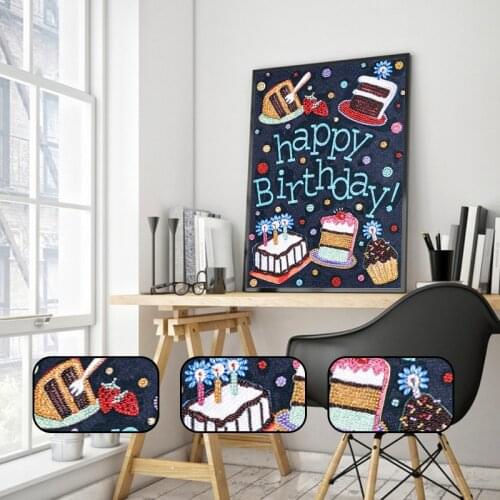 Diamond Painting Flower Text Art Diamond Embroidery Happy Birthday Rhinestone Picture Special Shape Diamond Mosaic Home Decor