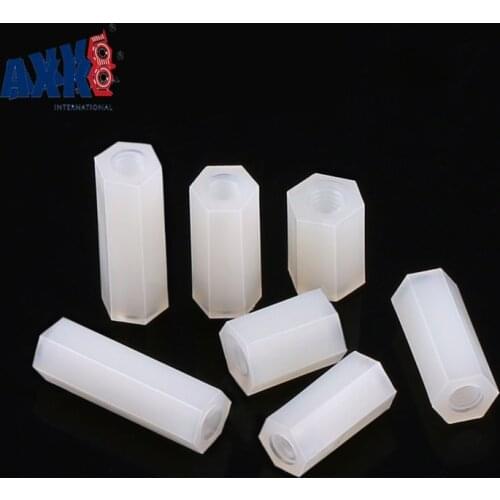 AXK 100Pcs M2 M2.5 M3 M4 White Hex Nylon Standoff Spacer Column Flat Head Double Pass Nylon Plastic Spacing Screws