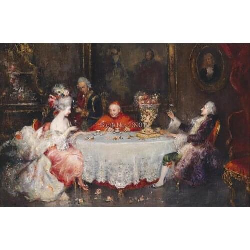 Free shipping court figure dine together oil painting canvas prints classic oil painting on canvas home wall decoration picture