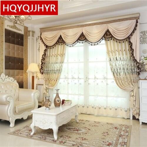 Beige European Luxury Embroidered Curtains for Living Room Upscale Villas Custom Finished Curtains for Bedroom/Kitchen