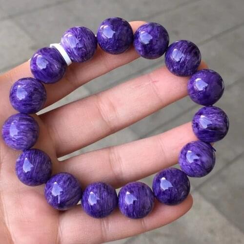 Natural Purple Charoite Bracelet Gemstone 15mm Charm Round Beads From Russia Fashion Stone For Women Men AAAAA