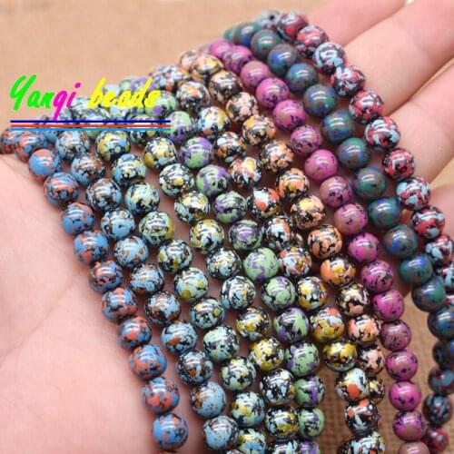 Wholesale New Natural Hematite stone Beads Round Loose Beads Pattern DIY Handmade Bracelet Beads For Jewelry Making 6/8mm
