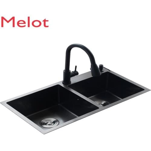 Black Nano Kitchen Sink Double Slot 304 Stainless Steel Vegetable Washing Basin Handmade Sink Scullery