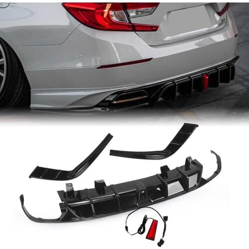 Glossy Black Rear Bumper Diffuser Lip For Honda Accord YOFER 2021 Car Tail Exhaust Bracket Splitter Vent Spoiler With Lamp Light