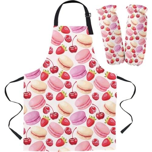 Macarons And Strawberries Apron Kitchen Home Cooking Baking Waist Bib Aprons for Woman Cleaning Items