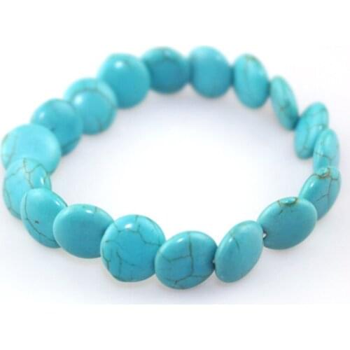 FYSL Handmade Weave Stackable Round Green Turquoises Stone Elastic Bracelet Trendy Jewelry