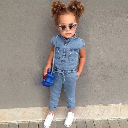 2-6year old girl clothes summer sleeveless jumpsuit fashion solid color wash water high quality denim sports childrens clothing
