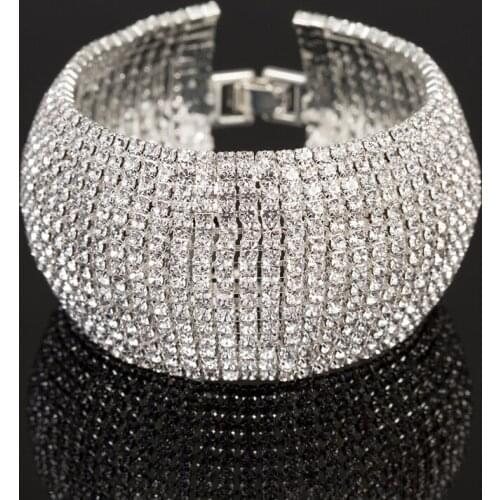 Fashion Full Rhinestone Jewelry For Women Crystal Pave Link Bracelet Bangle Wedding Party Accessories