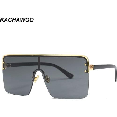 Kachawoo oversized square sunglasses for men one pieces lens windproof semi-rimless women sun glasses black 2019 fashion