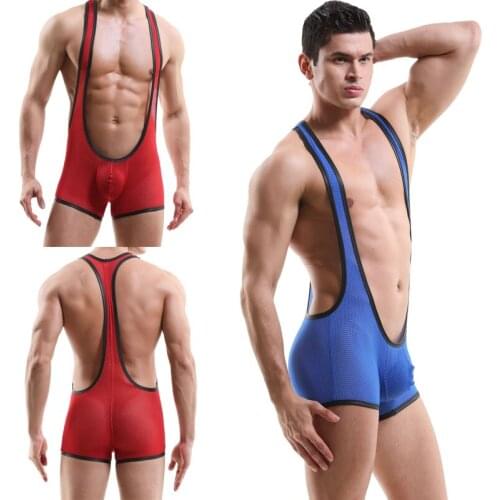 Mens sexy underwear transparent vest one-piece breathable boxer hollow mesh temptation underwear hip-lifting exercise Quick dry