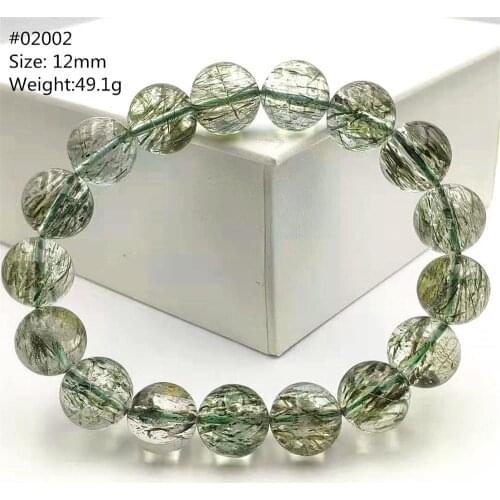 Genuine Natural Green Tourmilated Rutilated Quartz Clear Round Beads Bracelet For Women Men Fashion Best Stone AAAAA