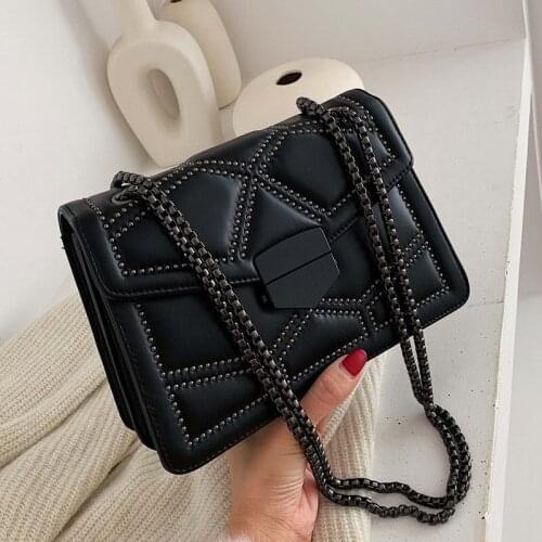 New Women PU Leather Rivet Chain Shoulder Bag Handbags Female Fashion Crossbody Messenger Bags Large Capacity Casual Bag