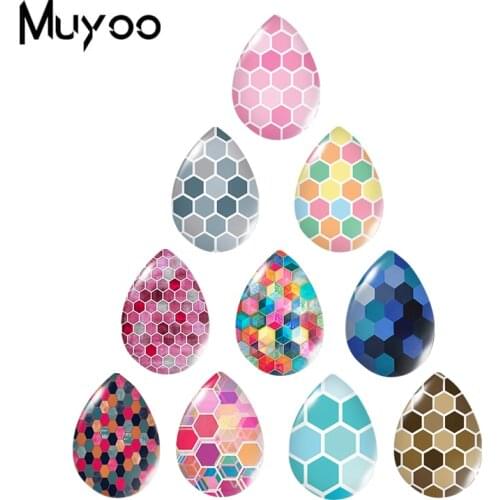 2020 New Rainbow Honeycomb Painting Tear Drop Glass Cabochon Printed Photo Jewelry Handcraft DIY Accessories
