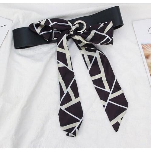 2021 New Color Contrast Silk Scarf Patchwork Belt Creative Casual Versatile Double Ring Buckles Ladies Belt QZ0257