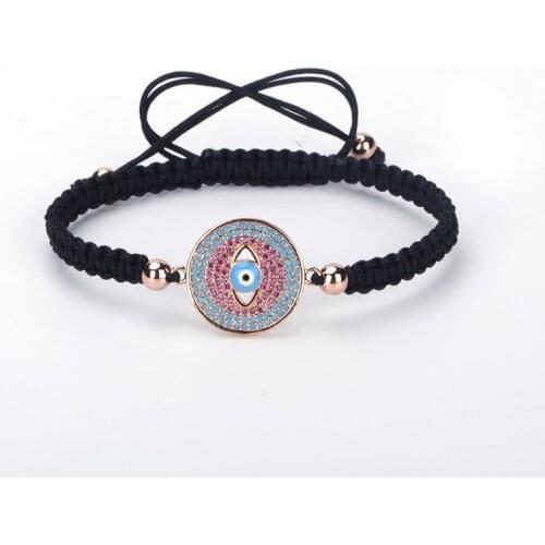 New Arrival!! Pave CZ Charms Bracelets Round Turkish Evil Eye Bracelets Adjusted Hand-woven Bracelet For Womens Jewelry