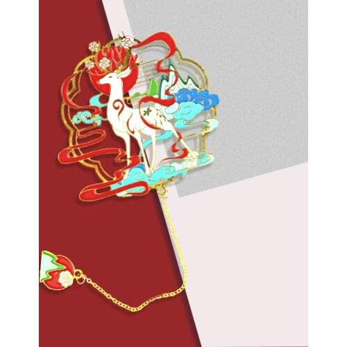 Chinese Style Brass Bookmarks Pendant Retro Book Clip Metal Pagination Mark Chinese Vintage Metal Bookmark Dragon Deer