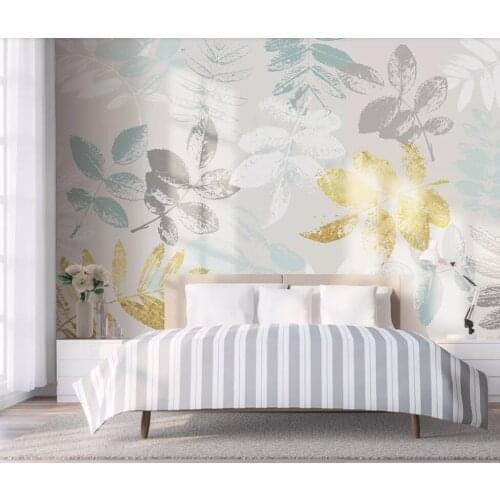 Custom 3D wallpaper fresco Nordic simple golden small pure and fresh tropical leaves TV sofa background wall decoration painting