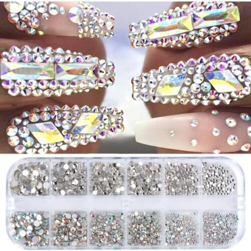 Multi Sizes Glass Rhinestones For Nail Art Decorations Crystal AB Clear Flatback Diamond Shiny Gems Manicure Accessories LA388-1