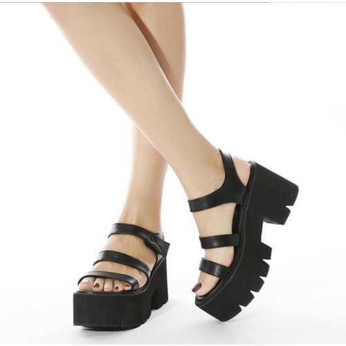 Black Platform Women Sandals Summer Female Shoes Woman Block Heel Fashion Buckle Causal Sandals Cheap High heel women sandals