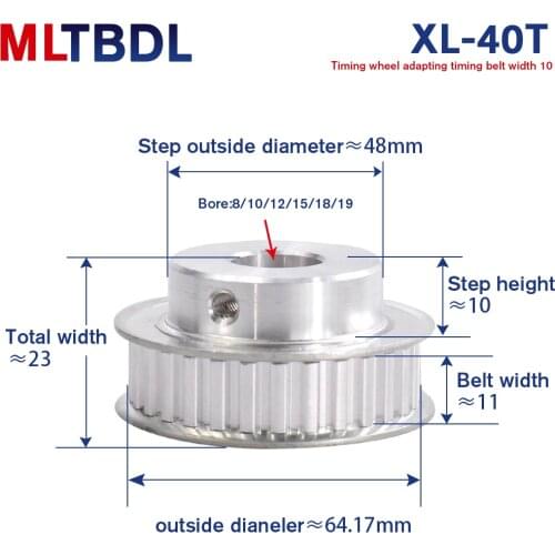 XL 40T Timing Pulley 8/10/12/15/18/19mm Inner Bore 40Teeth 11mm Width pitch 5.08mm Timing Belt Pulley for Stepper Motor Aluminum
