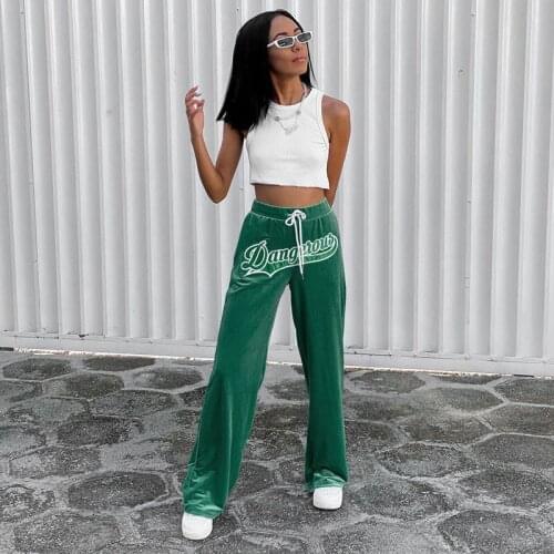 Robellii Letter Loose Casual Pants Drawstring Pleuche Sports Women Trousers